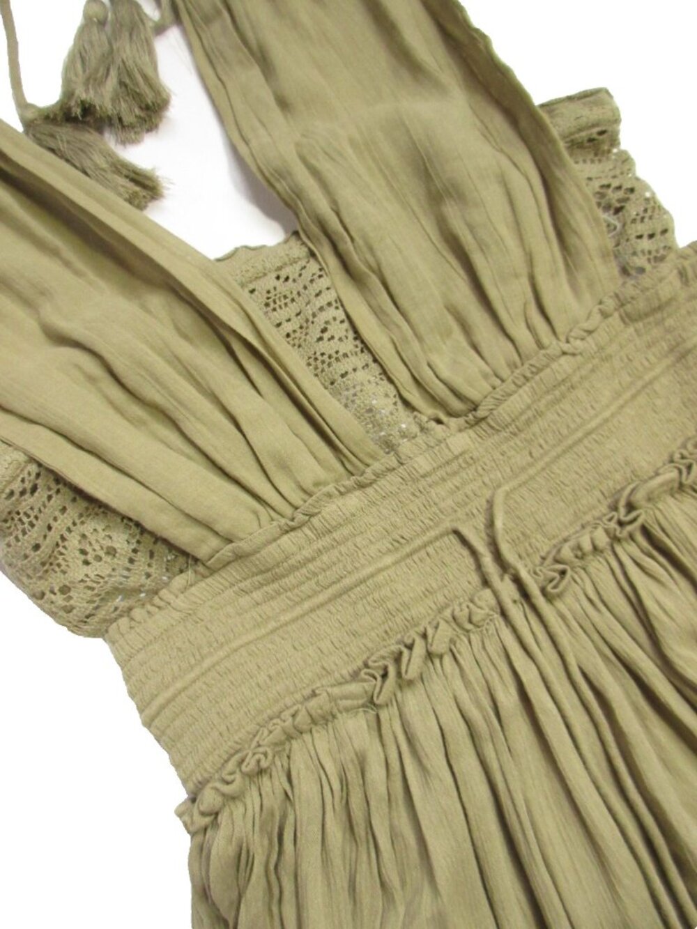 NWT Free People Santa Maria Maxi in Olive Green Crochet Lace Trim Dress XS - Picture 7 of 9